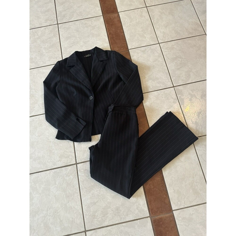 VTG 90s Eye Candy Women Red Black Pinstripe Blazer Pantsuit Size S/M Y2K Gothic